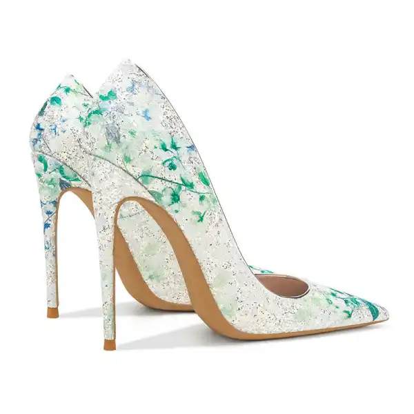 Bling Bling Groen Pailletten Avond Bloemen Pumps 2024 12 cm Naaldhakken / Stiletto Spitse Neus Pumps Hoge Hakken