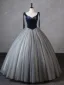 Chic / Beautiful Navy Blue Beading Prom Dresses 2023 Ball Gown V-Neck Sleeveless Backless Floor-Length / Long Prom Formal Dresses
