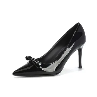Fashion Black Office Ol Bow Pumps 2026 10 Cm Stiletto Heels Pointed Toe Pumps