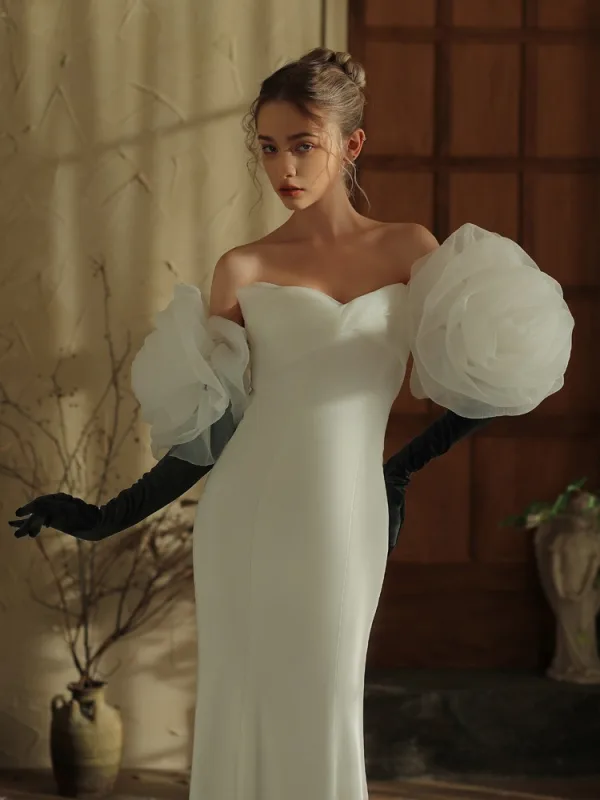 Audrey Hepburn Stil Svart Håndlaget Blomst Bryllup Brudehansker 2025