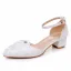 Elegant White Ankle Strap Lace Flower Wedding Shoes 2024 7 cm Thick Heels Pointed Toe Wedding High Heels