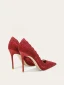 Chic / Beautiful Burgundy Lace Flower Wedding Shoes 2024 Leather 10 cm Stiletto Heels Pointed Toe Wedding Pumps High Heels