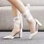 Fashion White Satin Evening Party Womens Sandals 2024 Ankle Strap 7 cm Thick Heels Pointed Toe Sandals High Heels