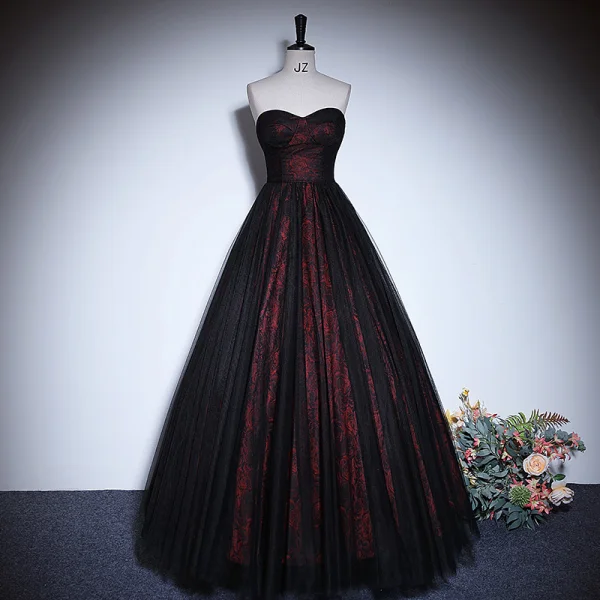 Vintage / Retro Burgundy Prom Dresses 2023 A-Line / Princess Off-The-Shoulder Short Sleeve Backless Floor-Length / Long Prom Formal Dresses