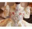 Vintage / Retro Medieval Champagne Beading Lace Flower Pearl Sequins Cascading Ruffles Birthday Flower Girl Dresses 2025 Ball Gown High Neck Short Sleeve