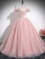 Charming Blushing Pink Beading Tassel Prom Dresses 2024 Ball Gown Strapless Sleeveless Backless Bow Sash Floor-Length / Long Prom Formal Dresses