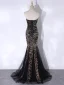 Sparkly Black Gold Sequins Evening Dresses 2024 Trumpet / Mermaid Strapless Sleeveless Backless Floor-Length / Long Evening Party Formal Dresses