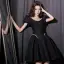 Fashion Black Rhinestone Short Evening Dresses Party Dresses 2022 A-Line / Princess Scoop Neck Puffy Short Sleeve Backless Evening Party Formal Dresses