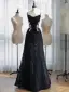 Charmant Noire Faux Diamant En Dentelle Fleur Robe De Soirée 2026 Princesse Bretelles Spaghetti Sans Manches Dos Nu Longue Soirée Robe De Ceremonie