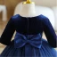 Vintage / Retro Navy Blue Sequins Birthday Flower Girl Dresses 2023 Ball Gown Scoop Neck Bow 3/4 Sleeve Floor-Length / Long Flower Girl Dresses
