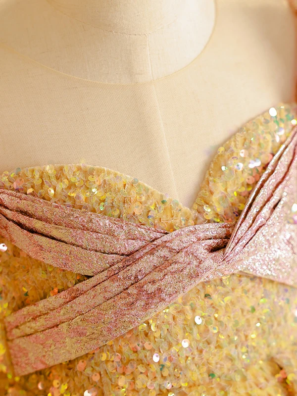 Bling Bling Gold Beading Sequins Birthday Flower Girl Dresses 2024 Ball Gown Scoop Neck Puffy Short Sleeve Backless Bow Floor-Length / Long