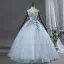 Schillernd Himmelblau Spitze Blumen Applikationen Pailletten Ballkleider 2026 Ballkleid Bandeau Ärmellos Rückenfreies