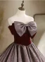 Elegant Burgundy Prom Dresses 2024 Ball Gown Strapless Bow Sleeveless Backless Floor-Length / Long Prom Formal Dresses