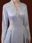 Chinese style Grey Beading Rhinestone Sequins Prom Dresses 2022 A-Line / Princess Satin High Neck Long Sleeve Backless Floor-Length / Long Formal Dresses
