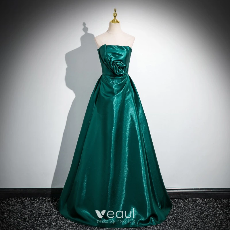 green emerald velvet dress Emerald Green Strapless Multi-Layer Long Formal Dress – Modsele main image 0