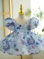 Chic / Beautiful Sky Blue Beading Pearl Sequins Short Birthday Flower Girl Dresses 2023 Ball Gown Scoop Neck Puffy Short Sleeve