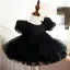 Chic / Beautiful Black Spotted Short Birthday Flower Girl Dresses 2022 Ball Gown Scoop Neck Puffy Short Sleeve Bow Flower Girl Dresses