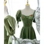 Vintage / Retro Olive Green Strawberry Satin Prom Dresses 2022 A-Line / Princess Square Neckline Bow Short Sleeve Backless Floor-Length / Long Prom Formal Dresses