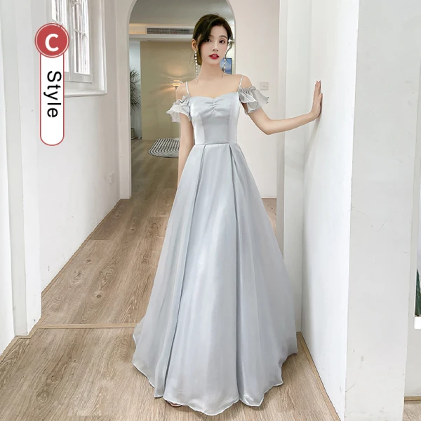 Simple Gris Robe Demoiselle D'honneur 2022 Princesse Manches Courtes Dos Nu Longue Demoiselle D'honneur Robe De Ceremonie