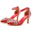 Sexy Silber Strass Brautschuhe 2023 7 cm Stilettos Knöchelriemen Spitzschuh Hochzeit Sandaletten Hochhackige