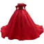 High-end Red Beading Pearl Prom Dresses 2022 Ball Gown Off-The-Shoulder 1/2 Sleeves Backless Chapel Train