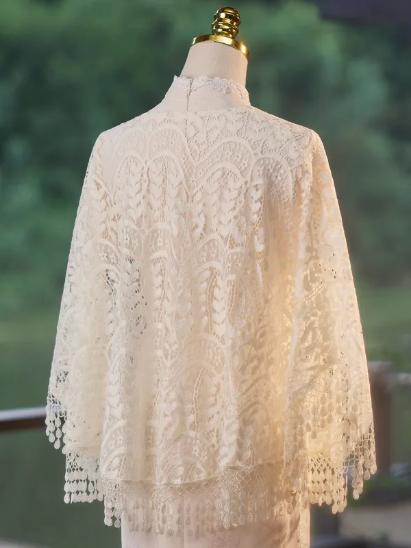 Vintage / Retro White Lace Flower Tassel Prom shawl 2025