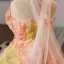 Luxury / Gorgeous Flower Fairy Gradient-Color Appliques Prom Dresses 2025 Ball Gown Strapless Sleeveless Backless Floor-Length / Long Prom Formal Dresses