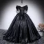 Chic / Beautiful Black Ball Gown Prom Dresses 2025 Off-The-Shoulder Puffy Short Sleeve Backless Floor-Length / Long Formal Dresses