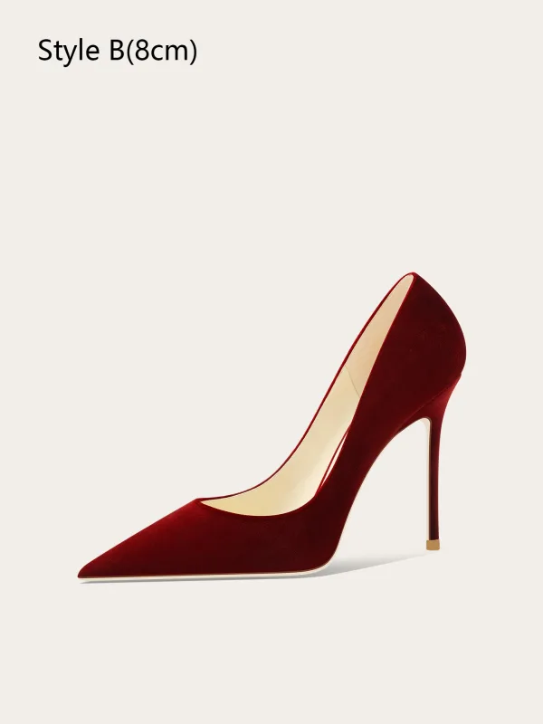 Chic / Beautiful Red Evening Party Suede Pumps 2026 Leather 10 cm Stiletto Heels Pointed Toe Pumps High Heels
