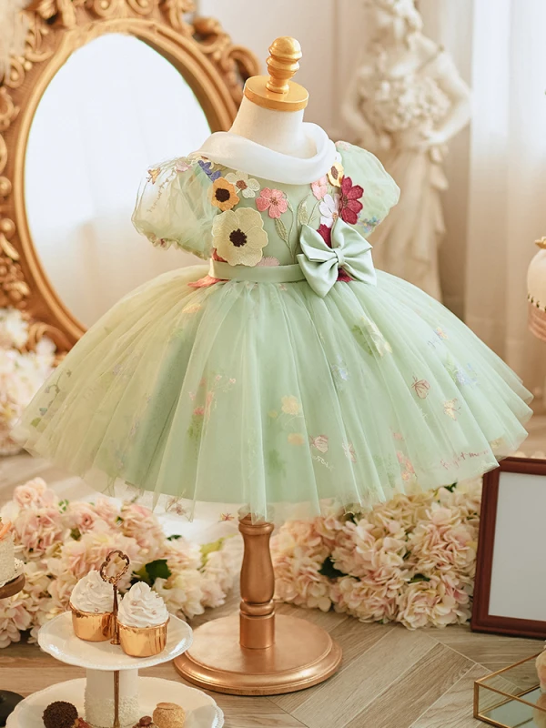 Ball Gown Mint Green Toddler Flower Girl Dress Handmade Mint Green Tulle  Flower Girl Dress: Beaded