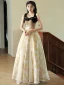 Chic / Beautiful Gold Pearl Tassel Evening Dresses 2023 A-Line / Princess Spaghetti Straps Sleeveless Backless Floor-Length / Long Evening Party Formal Dresses