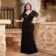 Glamour Noire Paillettes Grande Taille Robe De Soirée 2025 Trompette / Sirène V-Cou Manches Courtes Dos Nu Soirée Longue Robe De Ceremonie