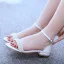 Chic / Beautiful White Pearl Flat Wedding Shoes 2023 Ankle Strap Open / Peep Toe Wedding Sandals