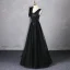 Elegant Black Tassel Appliques Prom Dresses 2024 Backless A-Line / Princess V-Neck Sleeveless Floor-Length / Long Prom Formal Dresses