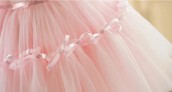 Chic / Beautiful Blushing Pink Bow Short Birthday Flower Girl Dresses 2024 Ball Gown Scoop Neck Puffy Short Sleeve Backless