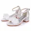 Simple Blanche Appliques Satin Chaussure De Mariée 2024 Bride Cheville 5 cm Talons Épais Peep Toes / Bout Ouvert Mariage Sandales Talons Hauts