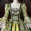 Vintage / Originale Médiévale Inhabituel Vert Cendré En Dentelle Fleur Impression Robe De Bal 2026 Robe Boule Encolure Carrée Manches de cloche Dos Nu Longue Robe De Ceremonie