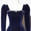 Vintage / Retro Navy Blue Suede Evening Dresses 2023 A-Line / Princess Square Neckline Long Sleeve Backless Bow Floor-Length / Long Evening Party Formal Dresses