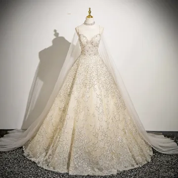 Bling Bling Champán Rebordear Lentejuelas Vestidos De Gala 2025 Ball Gown Spaghetti Straps Sin Mangas Sin Espalda Colas De Barrido Gala Vestidos Formales