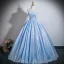 Elegant Sky Blue Satin Prom Dresses 2026 Ball Gown Strapless Sleeveless Backless Bow Floor-Length / Long Formal Dresses