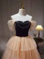 Chic / Beautiful Champagne Cascading Ruffles Prom Dresses 2023 A-Line / Princess Off-The-Shoulder Rhinestone Sleeveless Backless Floor-Length / Long Prom Formal Dresses