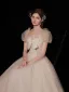 Lovely Ivory Lace Flower Prom Dresses 2022 A-Line / Princess Square Neckline Bow Puffy Short Sleeve Backless Floor-Length / Long Prom Formal Dresses