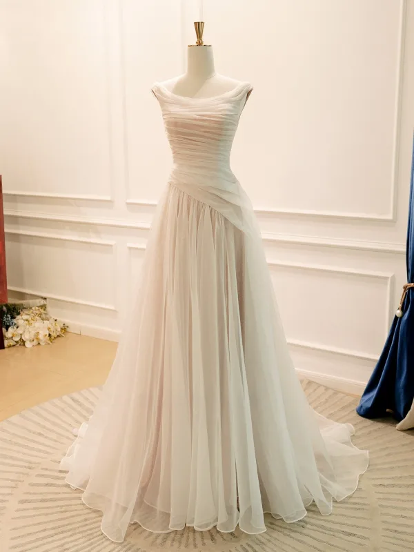 High-end Champagne Sequins Organza Prom Dresses 2026 A-Line / Princess Scoop Neck Sleeveless Backless Sweep Train Prom Formal Dresses