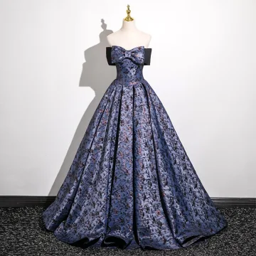 Elegante Paarse Het Drukken Galajurken 2025 Baljurk Strapless Strik Mouwloos Ruglooze Lange Gala Gelegenheid Jurken