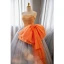 Elegant Orange Beading Prom Dresses 2023 Ball Gown Strapless Sleeveless Backless Bow Floor-Length / Long Prom Formal Dresses