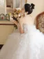 Charming White Tassel Pearl Cascading Ruffles Wedding Dresses 2024 A-Line / Princess Strapless Sleeveless Backless Court Train Wedding