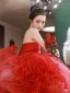 Amazing / Unique Red Flower Prom Dresses 2023 Ball Gown Strapless Sleeveless Backless Court Train Prom Formal Dresses