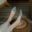 Charming Pool Blue Rivet Evening Party Womens Sandals 2022 Leather 3 cm Low Heel Thick Heels Pointed Toe Womens Shoes