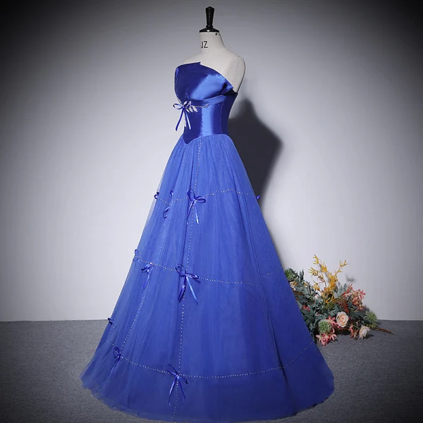 Elegant Black Pearl Bow Prom Dresses 2022 A-Line / Princess Strapless Sleeveless Backless Floor-Length / Long Prom Formal Dresses