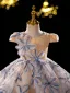 Fashion Champagne Pearl Flower Short Flower Girl Dresses 2024 Ball Gown Birthday Scoop Neck Cap Sleeves
